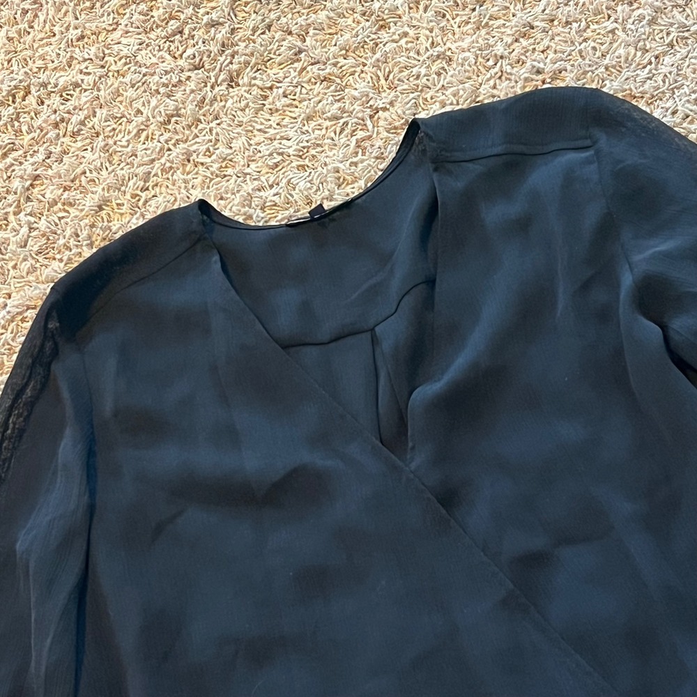 NYDJ Black Faux Wrap Surplice Long Sleeve Blouse Top Large